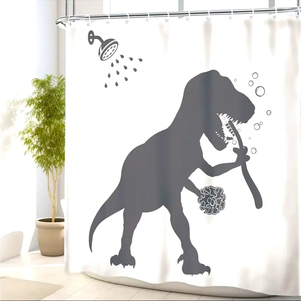 Awesome Dinosaur T-Rex In The‎ Shower Silhouette Shower Curtain